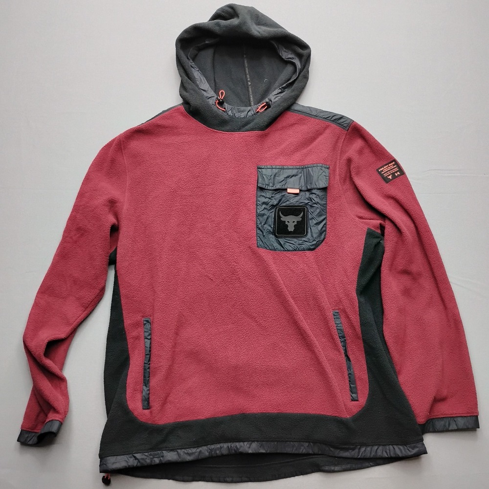 Under Armour Project Rock Mens XXL Red Black Fleece Hoodie 1357194